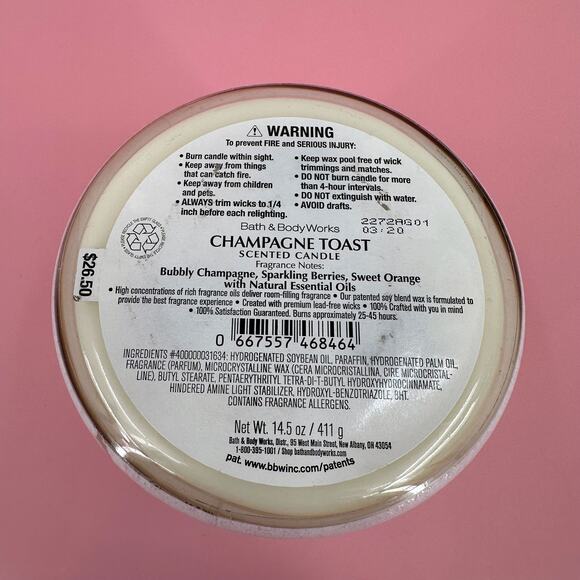 Champagne Toast Candle Bath and Body Works 3 Wick Jar 14.5 oz 411g - Picture 3 of 3